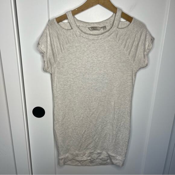 Athleta Heather Gray Shala Cold Shoulder Stretch Mini Dress Size Small Petite - Picture 2 of 8